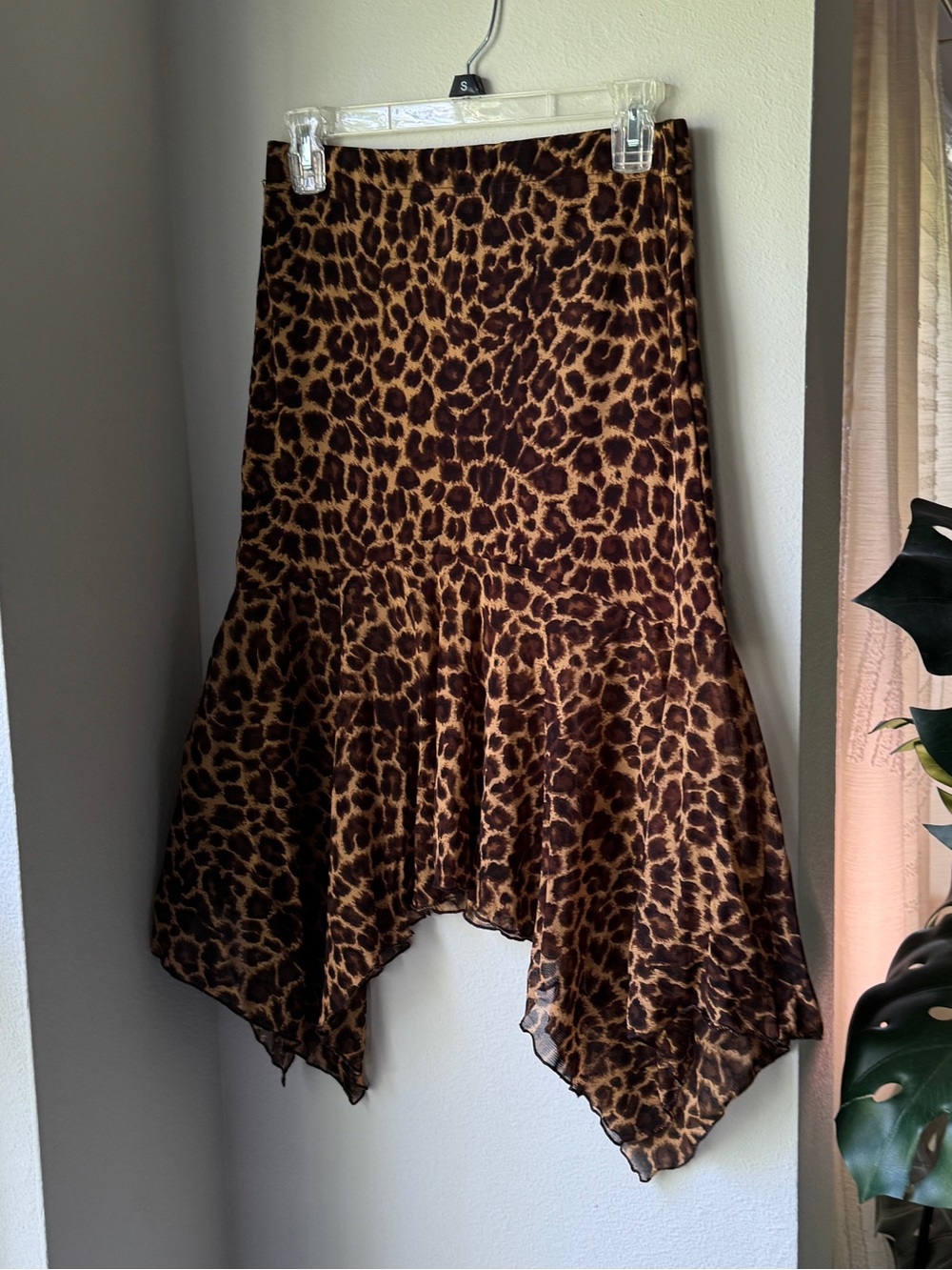 Dizzy Lizzy Brown Leopard Asymmetrical Hanky Hem Skirt